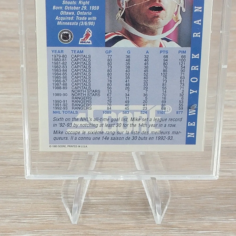 Mike Gartner Autographed 1992 Score Hockey Card New York Rangers RW